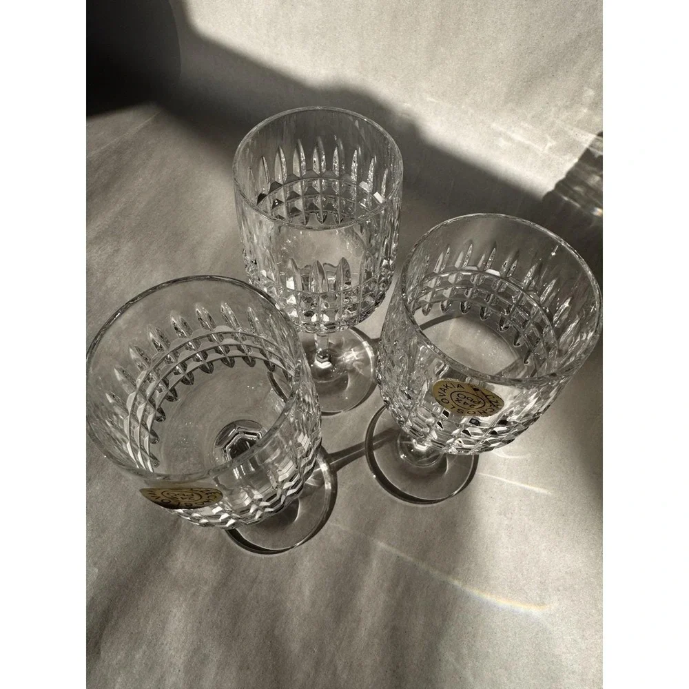 VTG Czechoslovakia Lead Crystal Cordial Wine Glasses 24% PbO Cut Crystal Goblets